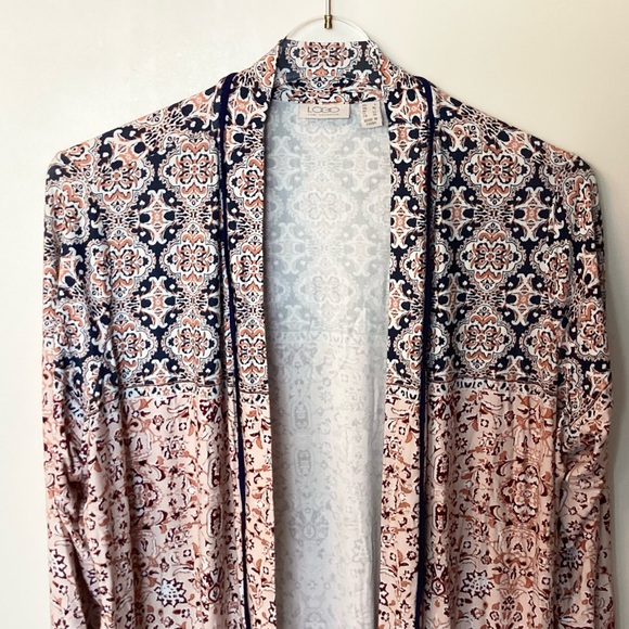 LOGO by Lori Goldstein QVC Open Front Mixed Print Duster - Blue/Pink - L - Picture 3 of 10
